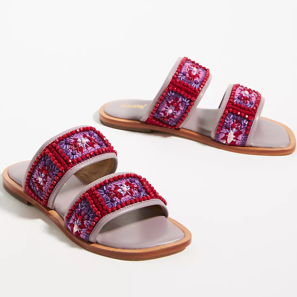 New Anthropologie Coral Blue Granny Sandals